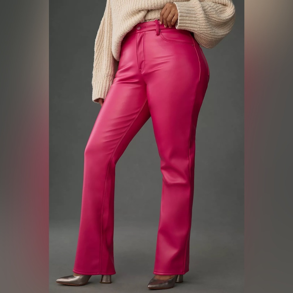 Anthropologie faux leather vegan hot pink pants straight leg